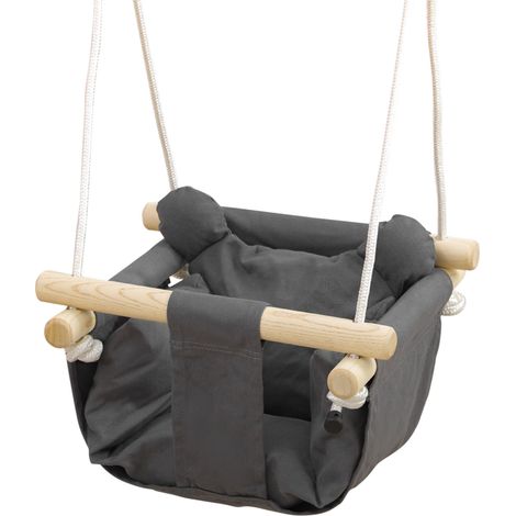 Balançoire pour bébé pour enfants de 9 à 36 mois : 40x40x110-180 cm, gris et bois avec hauteur réglable (1/5)