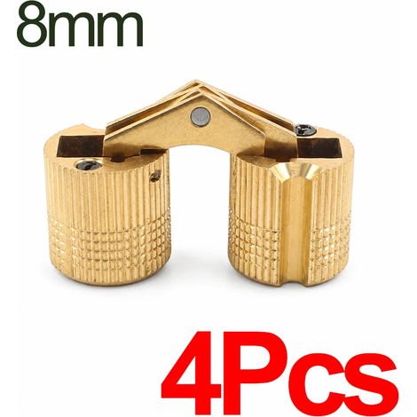 (8 mm - Lot de 4 - Chine continentale) Charnière invisible en laiton à barillet, ouverture à 180°, pour portes et meubles. Quincaillerie cylindrique dissimulée de 8 à 16 mm pour caissons de meubles. (1/5)