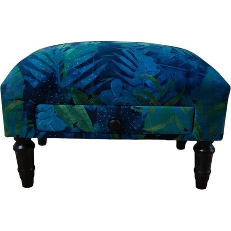 Floral Fabric Footstool with Drawer - L28 x W45 x H25 cm