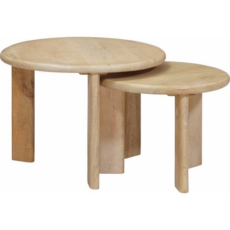 Nesting Coffee Tables 2 pcs White Ø 50 x 40 cm Solid Mango Wood vidaXL