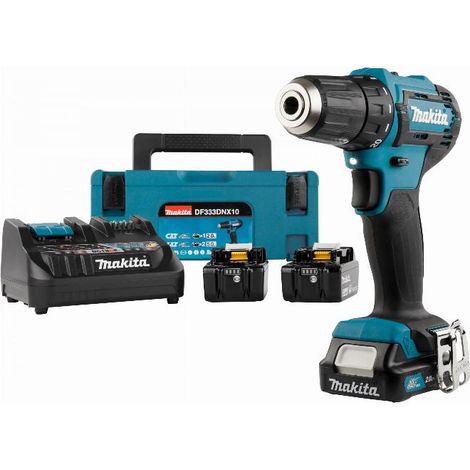 Makita – Perceuse-visseuse 12V CXT avec 1 batterie 2.0Ah et 2 batteries 18V 5.0Ah – Couple 30Nm – Chargeur rapide – DF333DNX10