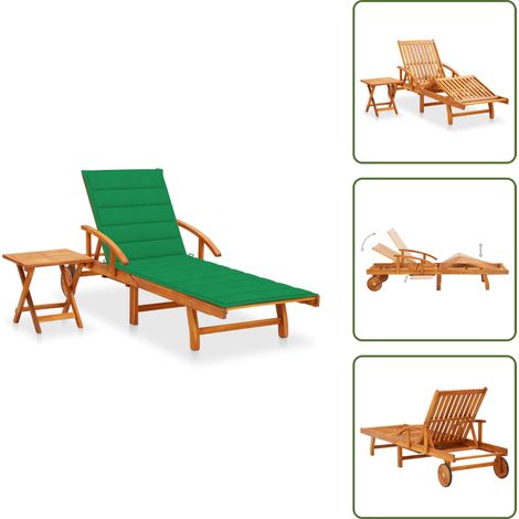 The Living Store Tumbona de jardín con mesa y cojín madera maciza de acacia - Tumbona de madera