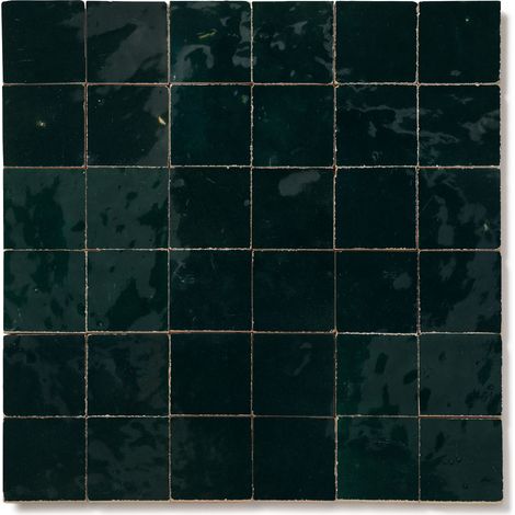Zellige véritable Carrelage Artisanal - 5x5 cm - Bleu Océan (vendu par plaque de 0,09 m² - 30x30 cm) (1/2)