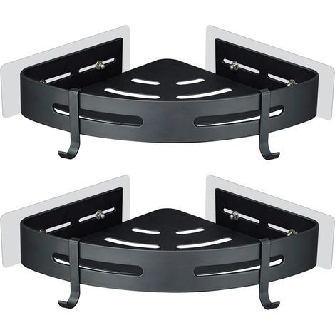 Shower Shelf No Drilling Corner - Bathroom Shelf No Drilling Corner - Bathroom Storage Shelf, Wall Mounted, Aluminum, Adhesive, 2 Pieces Black Bathroom Organizer (1/5)