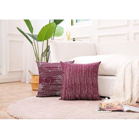 Set di 4 fodere per cuscini, cuscini decorativi, cuscini per seduta con motivo geometrico, divano, 45x45 cm, bordeaux, per divani e camere da letto (1/3)