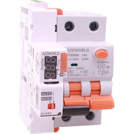 RCBO Interruttore Magnetotermico Differenziale Con Riarmo Automaico, Tipo A Curva C 1P+N 3M 6000A 30mA AC 230V IP20 IEC61009-1 GYR9NM, 3 Tentativi (10s/60s/300s), Corrente Disponibili 40A 50A 63A (C40