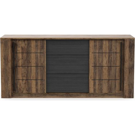 Buffet MONACO chêne noir – 2 portes, 3 tiroirs – L206 x P44,9 x H94 cm – Fabrication française – Demeyere (1/5)