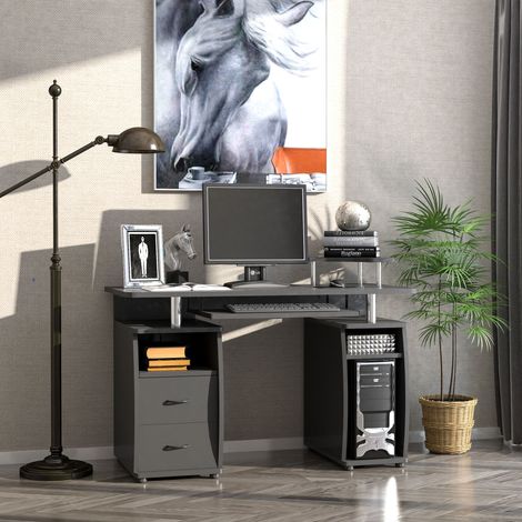 Bureau informatique étagères Noir tiroir rangement support imprimante clavier étude chambre/bureau 120x50x85 cm (1/5)