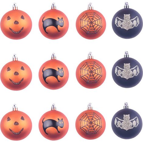 12 Boules Suspendues Halloween-Citrouille Chauve-Souris Toile d'Araignée pour Déco Guirlande, Ornements Fête et Bar, Suspension Festive (1/5)