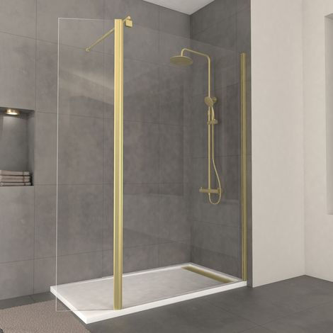 Mampara de Ducha Transparente con Deflector 120+40x200cm - Perfil + Barra Extensible Oro Dorado
