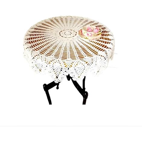 Nappe ronde vintage blanche de 90 cm (35,4 pouces) en dentelle crochetée à la main, en coton, style traditionnel, idéale pour les mariages et la maison. (1/5)