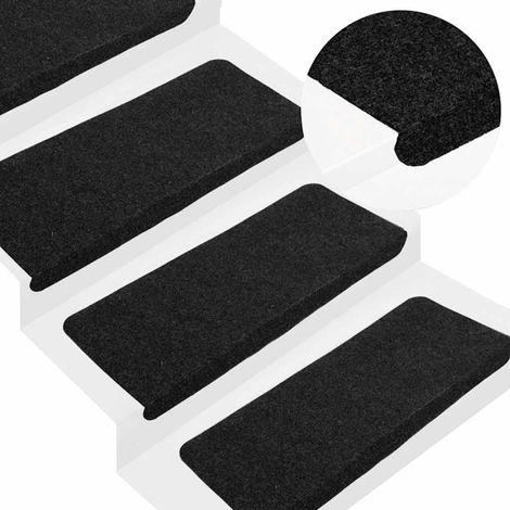 vidaXL Tapis de marches d'escalier auto-adhésifs, lot de 15, 65 x 24,5 x 3,5 cm, noir (1/5)