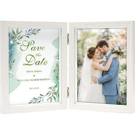 Double Cadre P13x18 Blanc Bois Pliable Cadres 2 Photos (1/5)