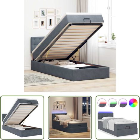 vidaXL Ottoman-Bett mit Matratze & LEDs Dunkelgrau 80x200 cm Samt (1/5)