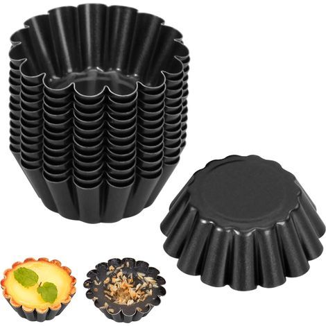 Set of 12 mini metal tartlet molds, 6.3 x 2.4 cm, for fruit tarts, chocolate tarts, quiches, muffins (1/5)