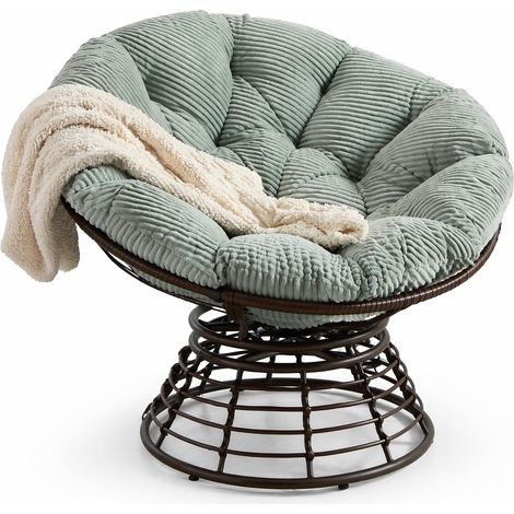 Fauteuil Papasan Rotatif 360 avec Coussin Epais, Design Ergonomique pour Salon ou Chambre, Acier Marron Vert Clair (1/5)