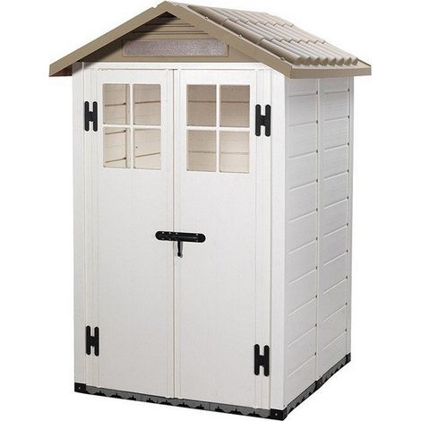 Habrita – Abri de jardin en résine 1,97 m² – Toit ABS traité anti-UV – Plancher composite isolant contre l’humidité – Porte double avec vitrage PVC (1/4)