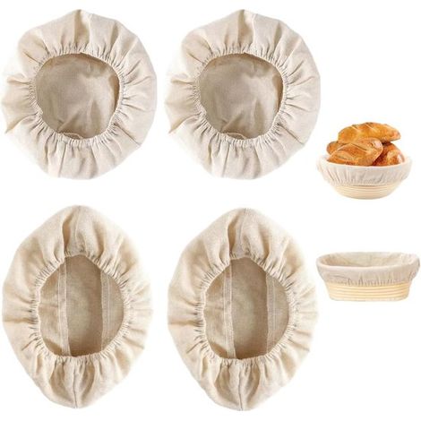 Leinen Einsatz für Gärkörbe 6 Stück Leinenbezüge oval 25 x 15 cm Teigtuch Brotbacken Leinentuch für Gärkörbe Gärtuch Teigtuch für Brot Teigtuch B (1/5)