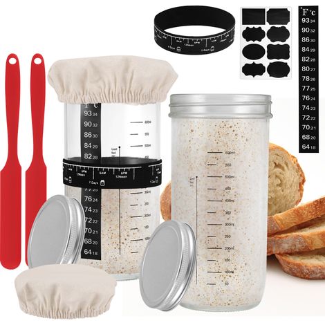 Panier de fermentation au levain, kit de 2 pièces (650 ml), accessoires de fermentation, comprenant ruban de date alimentaire, étiquette en pierre, thermomètre, spatule et couvercle. (1/5)