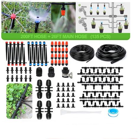 Kit di irrigazione, sistema di irrigazione da giardino regolabile, irrigazione automatica curva a 360°, per giardino, serra, prato, piante in vaso (30 m)
