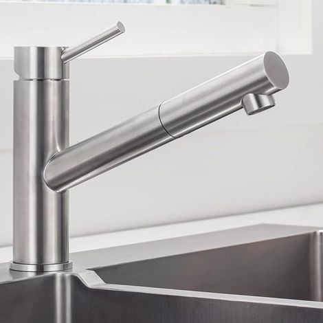 Robinet de Cuisine avec Douchette Extractible, Mitigeur Pivotant à 150° pour Evier, Robinetterie Brossé en Acier Inoxydable, Aérateur Démontable, Eau Froide et Chaude Montage Facile (1/5)