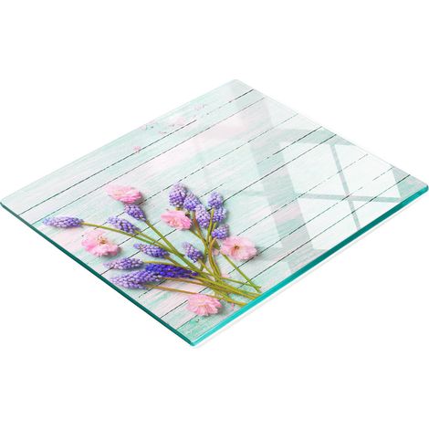 Tabla de servir de cristal para cocina con estampado de lavanda en la tabla, 60x52 cm. (1/5)
