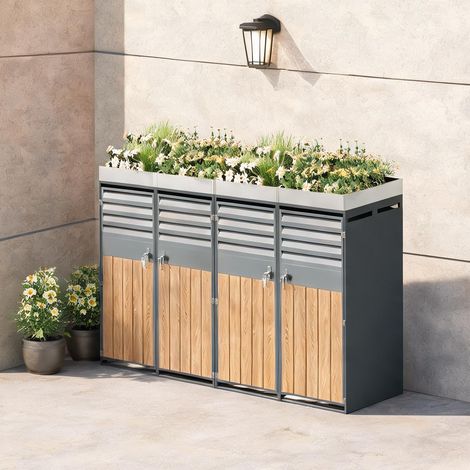 Coffre de rangement pour poubelles avec bac à plantes acier (1/5)
