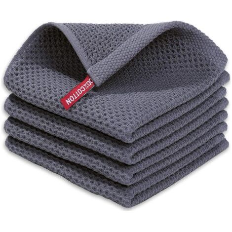 Lot de 4 Serviette Nid D'abeille,30 x 30 cm Torchons de Cuisine Coton Vaisselle,Serviettes et Torchons à Vaisselle Absorbant Chiffon Cuisine Nettoyagant Réutilisable et Séchage Rapide-Gris Foncé (1/5)
