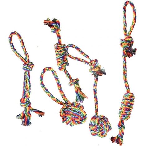 Set di 5 corde per cani - Resistenti - Per cani che masticano con aggressività - Giocattolo da masticare stabile per cani di taglia grande e media - Giochi per il tiro alla fune, la pulizia dei denti