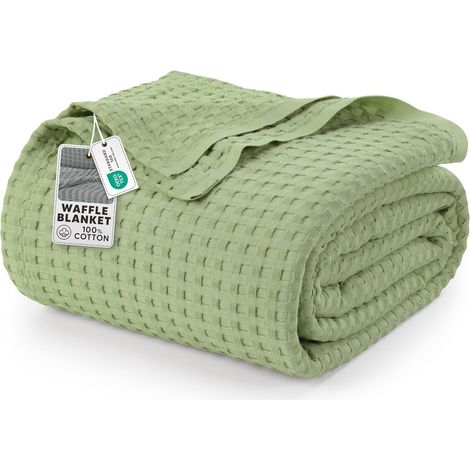 Couverture gaufrée en Coton 300 GSM (Vert Sauge - 228 x 228 cm), Couette Douce, légère et Respirante pour Toutes Les Saisons (1/5)