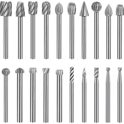 Fraises rotatives 20 pièces, forets rotatifs en acier rapide, compatibles avec Dremel, diamètre de tige 3,17 mm, outils rotatifs à tige, adaptés au travail du bois avec meuleuse (1/5)