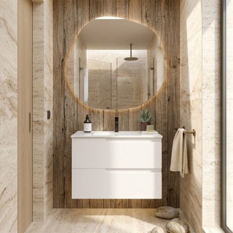 Mobile Bagno Sospeso 80 cm con 2 Cassetti e Lavabo Incluso Bianco Satinato – Gena