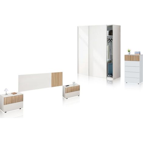 Dormitorio Nitza 5C Plus V1 Blanco Artik (Blanco Mate) - Natur (ancho) x 200cm (alto) (1/5)