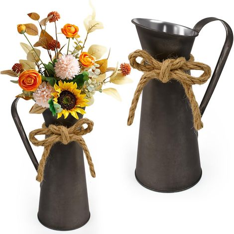 2 Pièces Vase Vintage à Fleurs en Métal, Pot à Lait en Métal Vase Fleur Vase Rustique Shabby Chic Pot Lait Zinc Décoratif pour Décorations de Mariage, de Jardin, de Table, Decoration Salon (1/5)