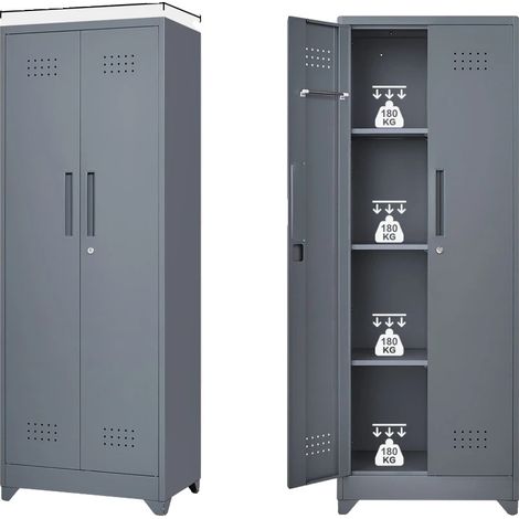 Armario de almacenamiento con estantes ajustables, diseño moderno, 15,75 x 15,75 x 64,96 cm, color gris, 2 puertas. (1/2)