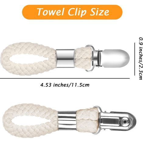 6er-Set Handtuchklammern aus Metall, Handtuchhalter für Bad und Küche, tragbare, gewebte Baumwollringe, 11,4 x 2,3 cm, beige (1/5)