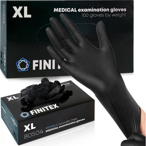 Noir Gants Jetables Nitrile XL 100pcs sans poudre sans latex 5mil (1/5)