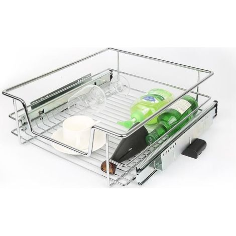 Tiroir de rangement télescopique en métal chromé Tiroir de cuisine Rangement armoire meuble 34 x 14 x 41 cm (1/4)