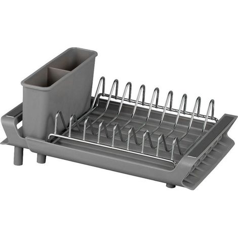 Égouttoir à vaisselle extensible pour plan de travail avec porte-ustensiles, petit égouttoir en acier inoxydable avec plateau égouttoir pour évier (gris) (1/5)