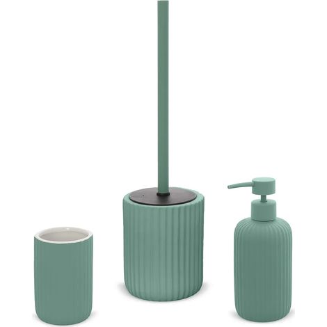 Set accessori bagno 3 pezzi in ceramica verde soft touch Spring (1/5)