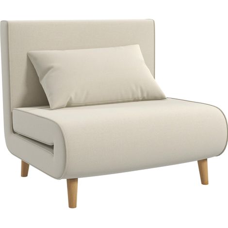 Sofá cama individual reclinable estilo nórdico en tejido efecto lino color crema (1/5)