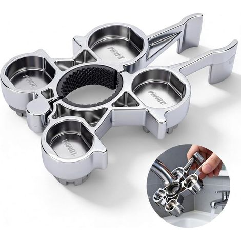 Clé Robinet 12 en 1 Faucet Aerator Removal Tool Portable Clé de Montage pour Aérateur Compatible avec Embout Robinet M16/M18/M20/M22/M24, pour Cuisine, la Salle de Bain, les Toilettes et les Lavabos (1/5)