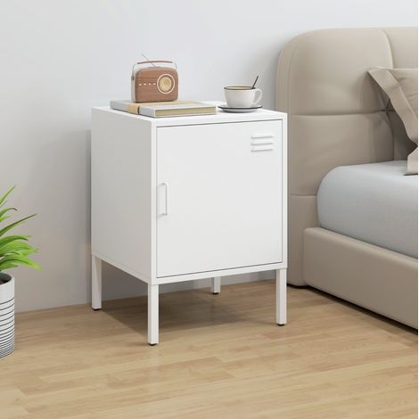 MODFU – Mesita de noche 40x40x56 cm de acero con estante regulable de 3 niveles, patas ajustables, carga 50 kg y altura al suelo 15,8 cm – Blanco (1/5)