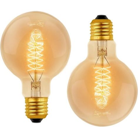 Ampoule Vintage Globe G80 E27 Dimmable 60W Blanc Chaud 2700K, 600lm, Ampoules de Décoration à Incandescence Rétro E27 Spirale Tungstène Filament Lampe, lot de 2 (1/5)