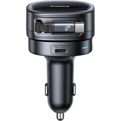 Cargador de coche USB-A USB-C con cable USB-C retr谩ctil de 60 W - Negro (1/5)