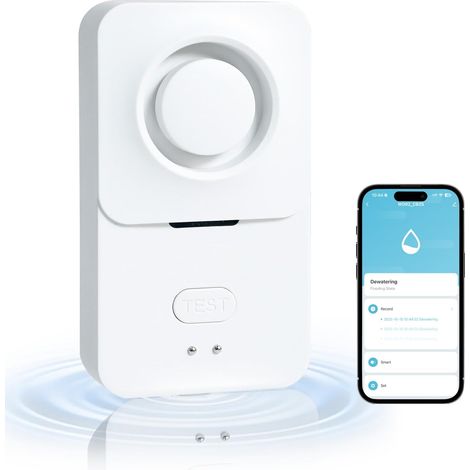 Détecteur d'eau au sol Wi-Fi, détecteur intelligent avec application, alarme d'eau de 120 dB, capteur d'eau IP66 pour cuisine, salle de bain, sous-sol et lave-linge, fonctionne sur piles (1/5)