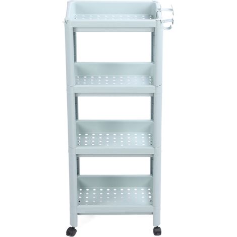 Étagère de rangement de salle de bain à 4 niveaux, bleu nordique, étagère d'angle autoportante avec roulettes (1/5)