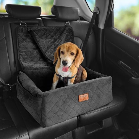 VEVOR Siege auto pour chiens petits et moyens 18 kg, siege rehausseur pour chien, poche de rangement, laisse de securite a clipser, rembourrage en eponge coton PP, lit pour animal de compagnie, noir