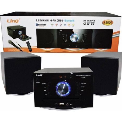 Linq - Stereo Lettore Dvd Cd Mini Hi-fi Combo + Bluetooth 30w Microfono 2.0 Casse J-2007 -