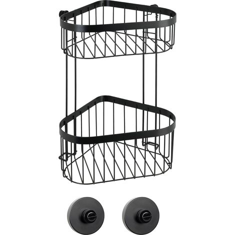 Etagère d'angle WENKO noire Classic Pl. sans perçage 23,5 x 33 cm étagère de douche noire étagère métallique salle de bain fixation sans perçage vacuum-loc wenko accessoires salle de bain acier